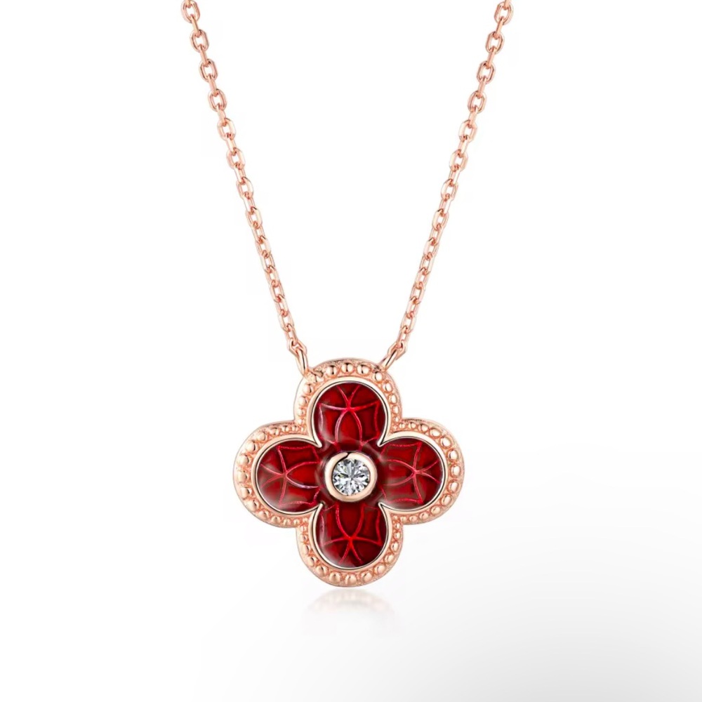 18k Rose Gold Plated S925 Sterling Silver Deep Red Epoxy Dainty Necklace